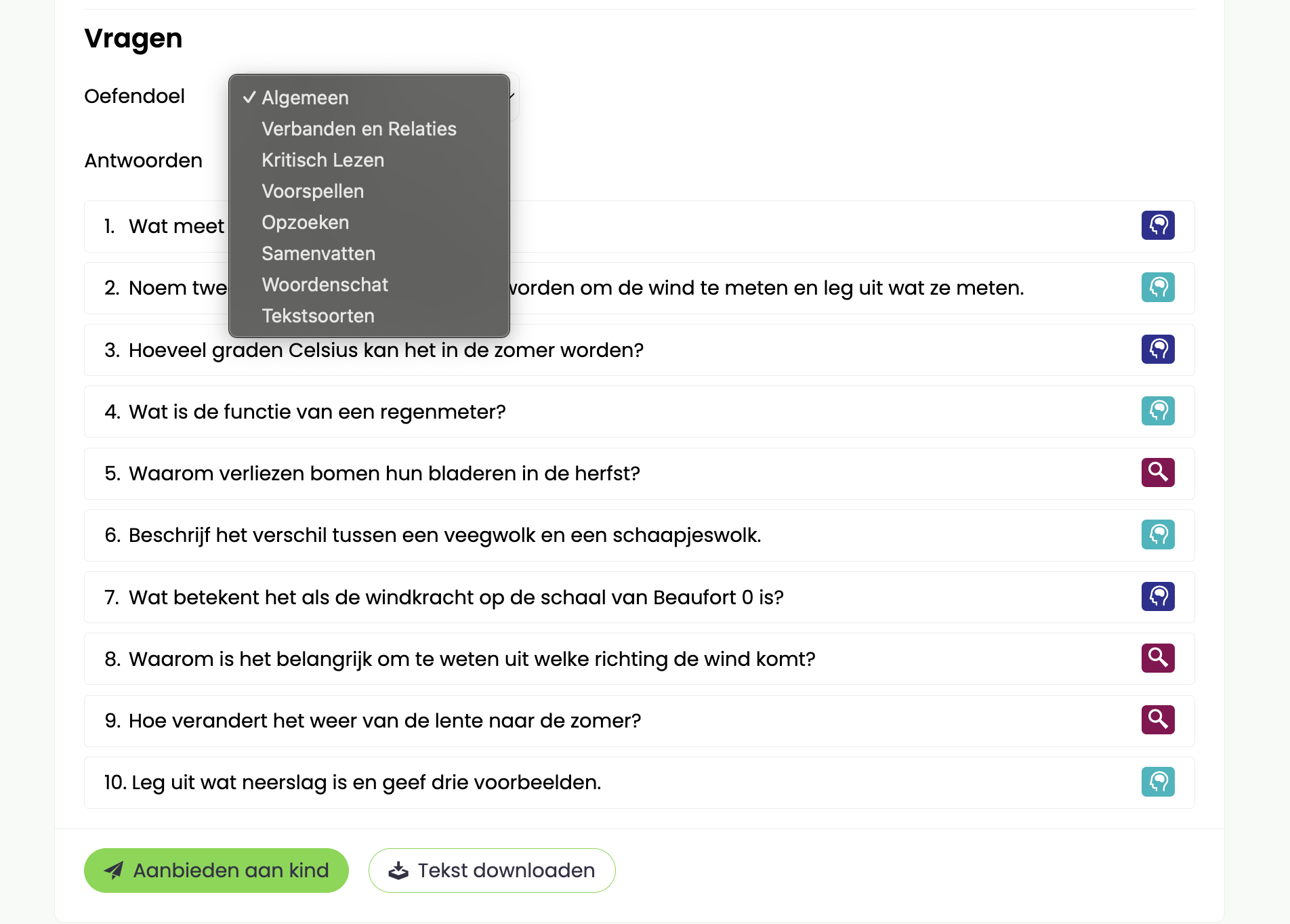 Leermaatje begrijpend lezen doelen selecteren bij tekst